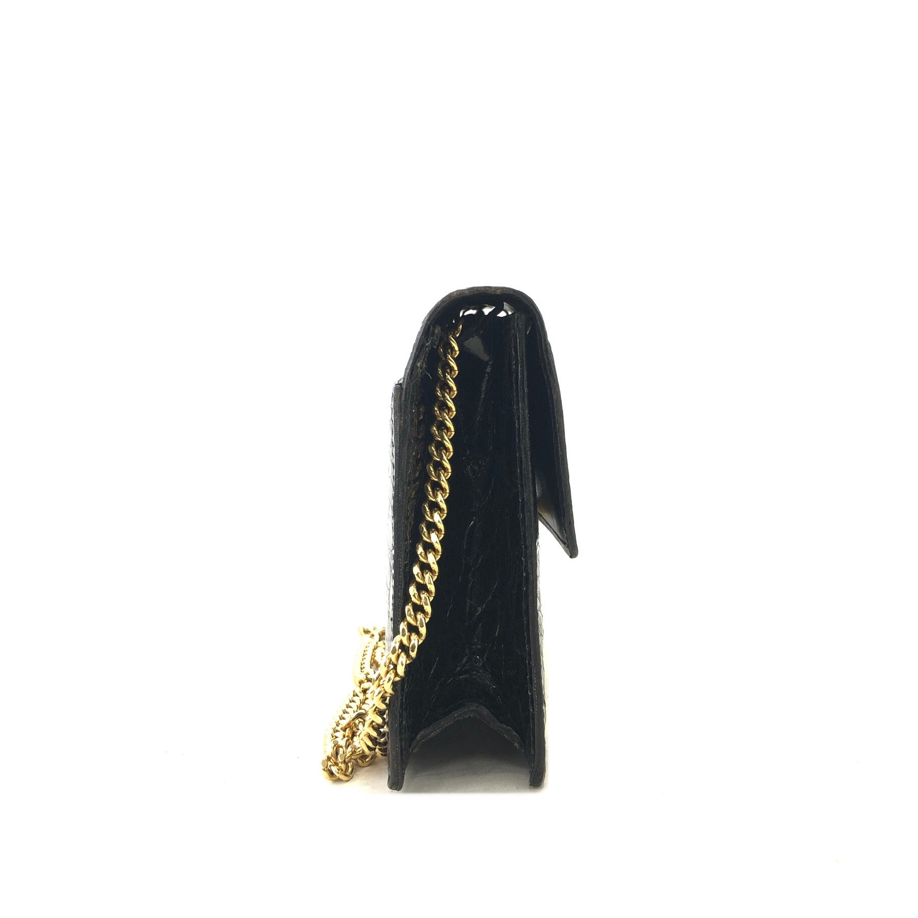 CELINE C Logo Crocodile Embossed Leather Chain Shoulder bag