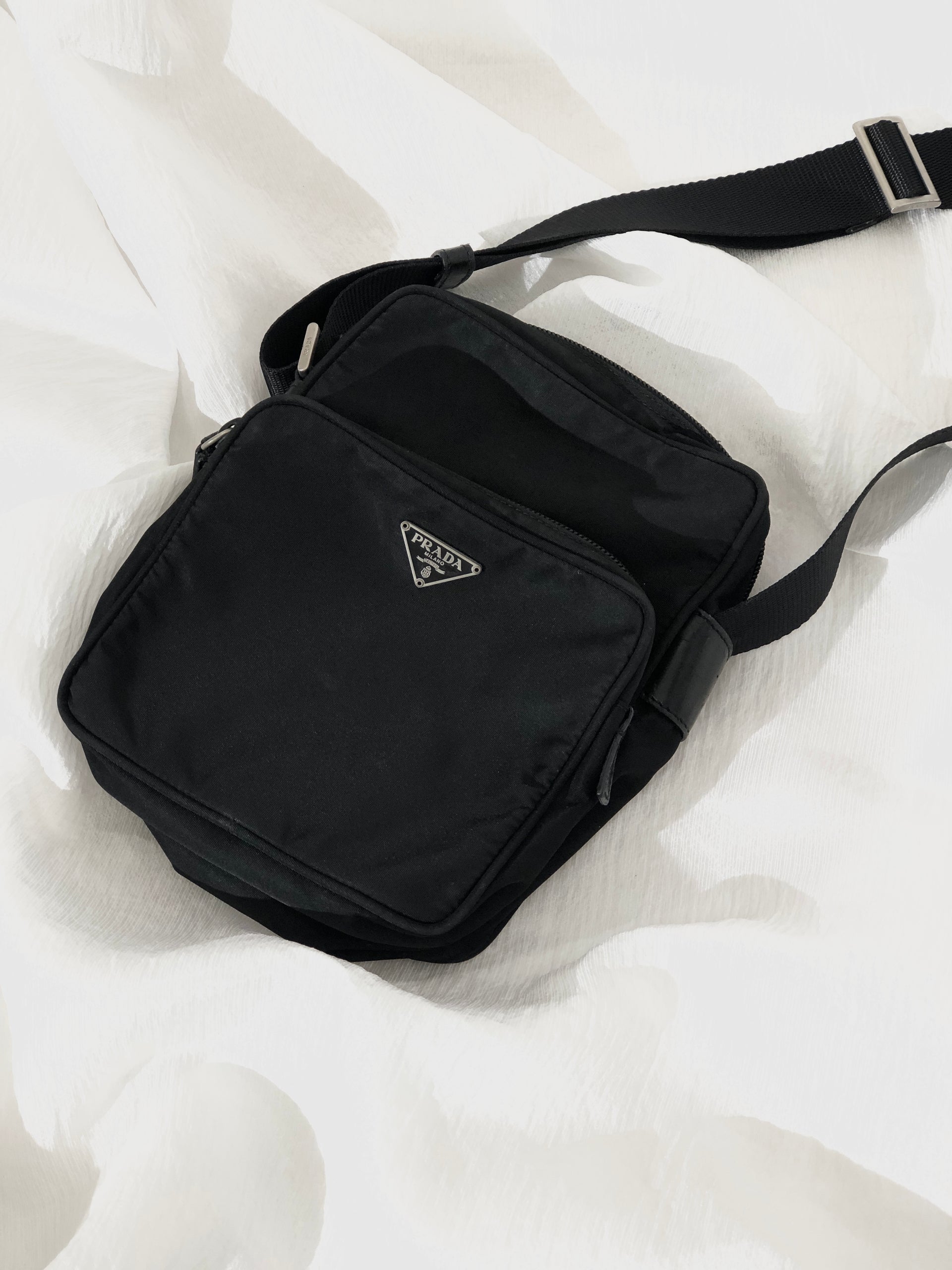 PRADA: nylon shoulder bag with triangular logo - Black  Prada crossbody  bags 1BH168 064 VOOT online at