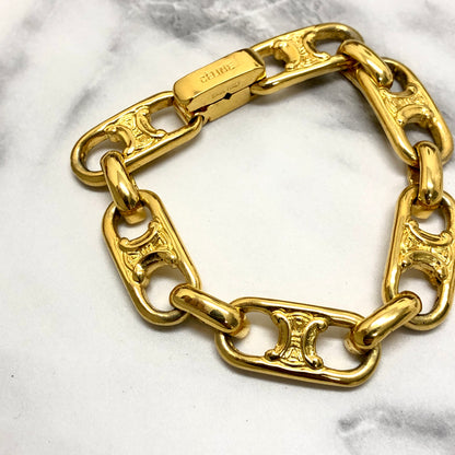 CELINE Triomphe Bracelet Gold Vintage njkyfh