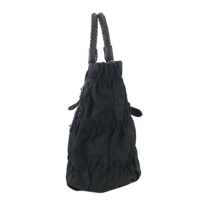 PRADA Logo Motif shirring Nylon Two-way Handbag Shoulder bag Black Vintage vbrtdm