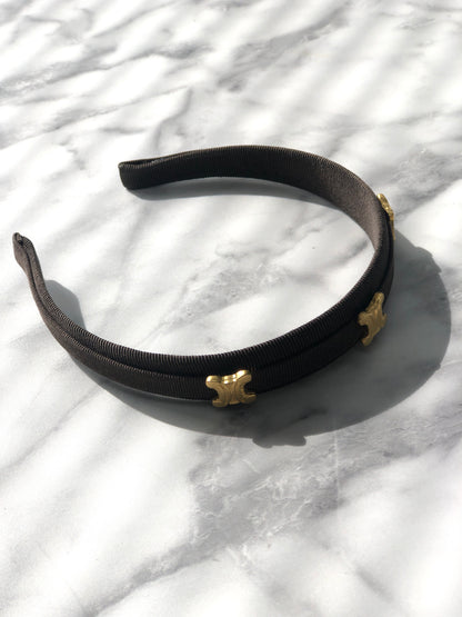 CELINE Triomphe Blason 織物髮帶棕色復古 sbnt2v 