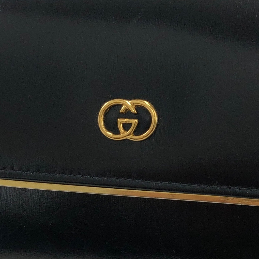 GUCCI Logo Leather Chain Crossbody Shoulder bag Black Vintage
