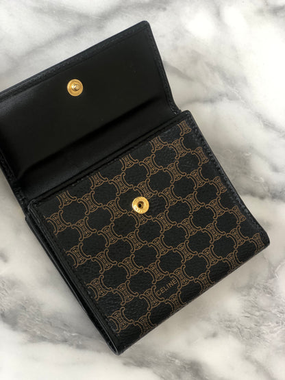 CELINE Macadam  PVC Leather Folded Wallet Black Vintage 5m3ywv