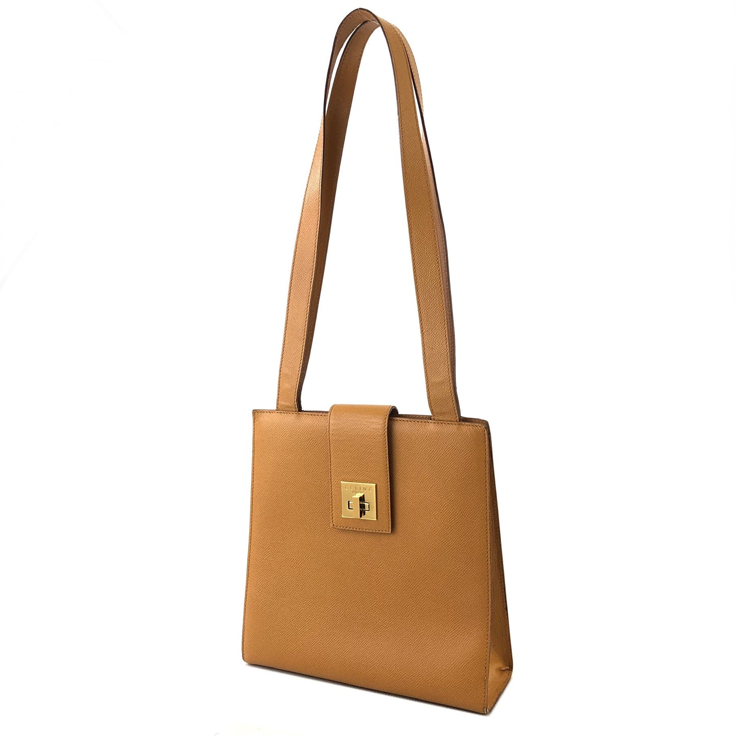 CELINE Turn Lock Leather Totebag Camel Vintage m8wr5m