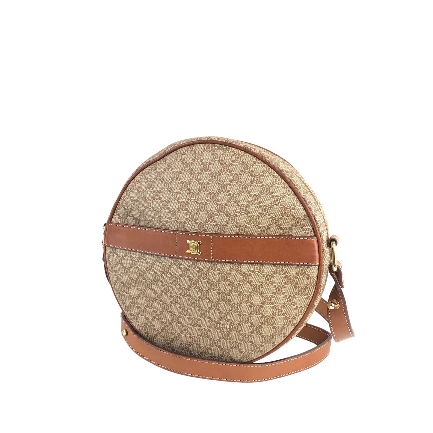 CELINE Macadam Triomphe Round Shoulder bag Beige Vintage re2v22