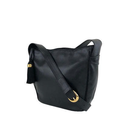 Christian Dior CD 標誌流蘇皮革斜背包肩背包黑色復古 i8x43s 