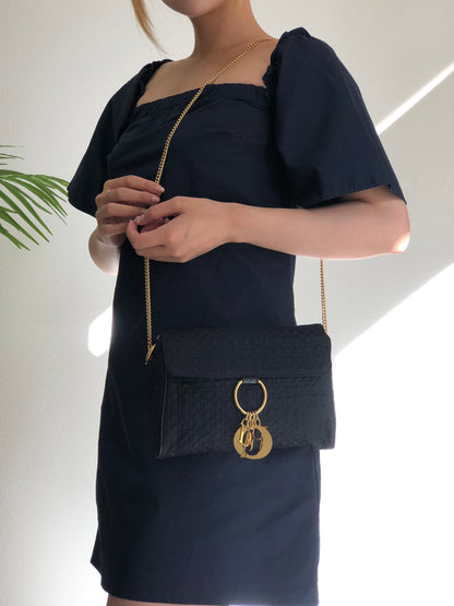 Christian Dior Cannage Logo Charm Nylon Chain Shoulder bag Navy Vintage i7uukd