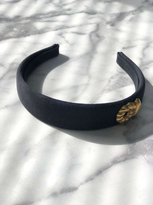 CELINE Logo Motif Fabric headband Navy Vintage 5745z4