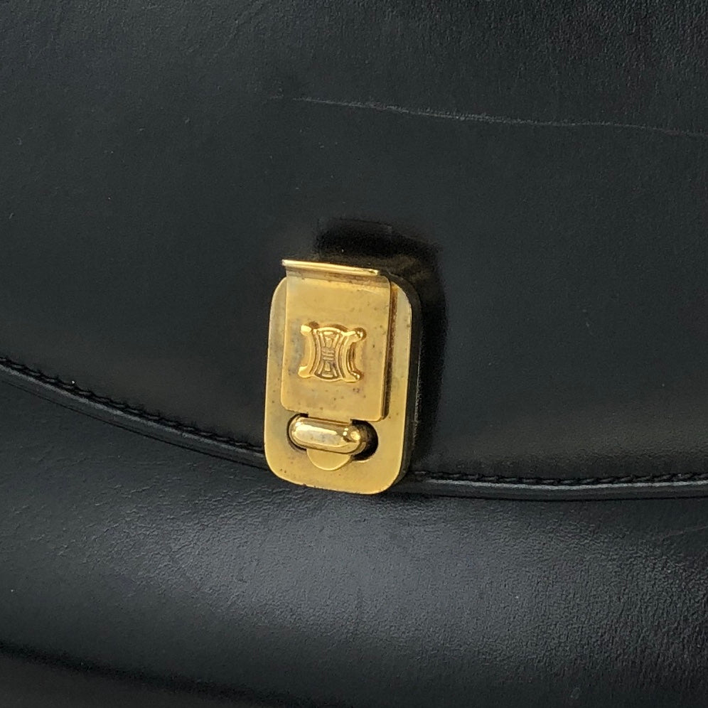 CELINE Triomphe Leather Two-way Handbag Shoulder bag Black Vintage eykfkf