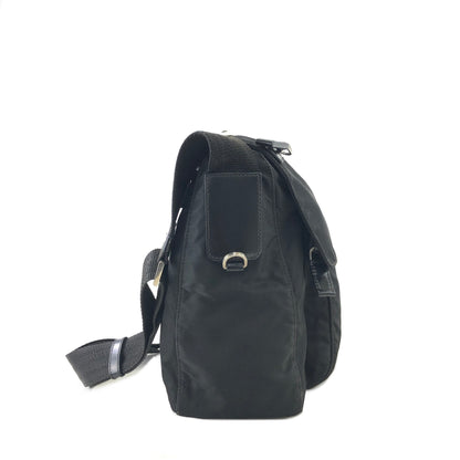 PRADA Triangle Logo Front Buckle Nylon Leather Shoulder bag Black Vintage ykd4wx
