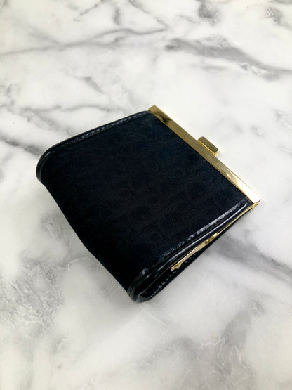 Christian Dior Trotter 標誌金屬扣提花皮革零皮夾黑色復古 wd4fgy 