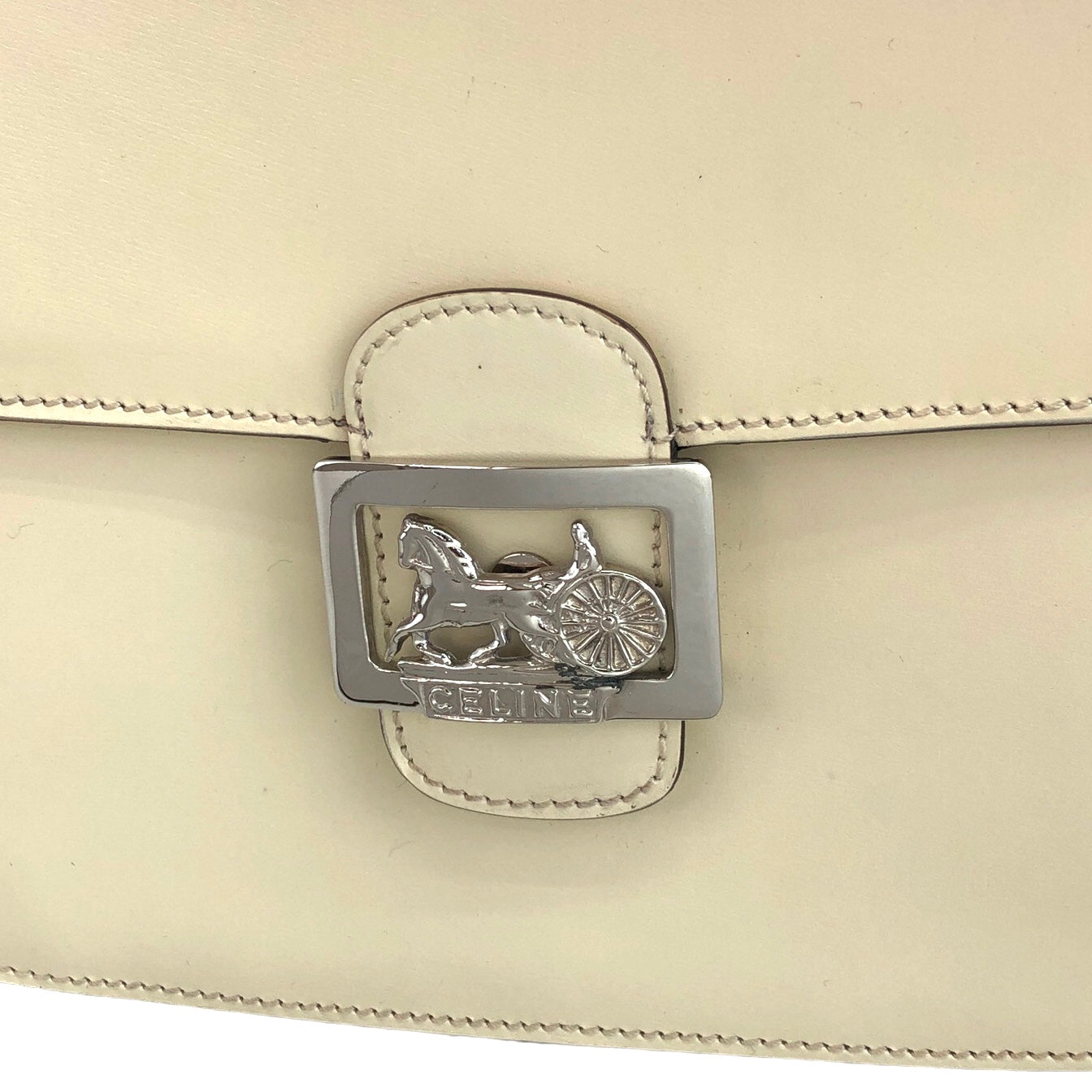 CELINE Horse Carriage Leather Crossbody Shoulder bag White Vintage xndfdh