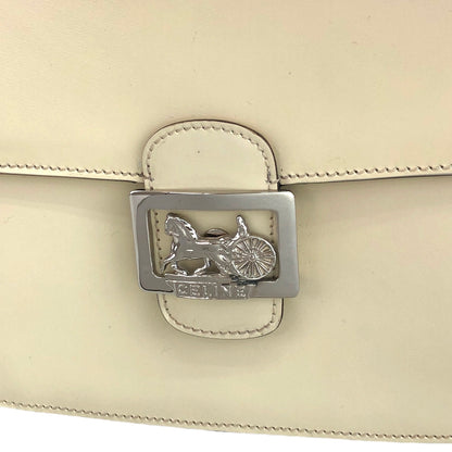 CELINE Horse Carriage Leather Crossbody Shoulder bag White Vintage xndfdh