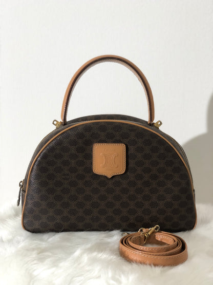 CELINE Macadam Blason Leather Two-way Handbag Shoulder bag Brown Vintage hzumnt