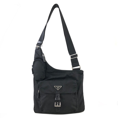 PRADA Triangle Logo Front Buckle Nylon Shoulder bag Black Vintage z6d5rx