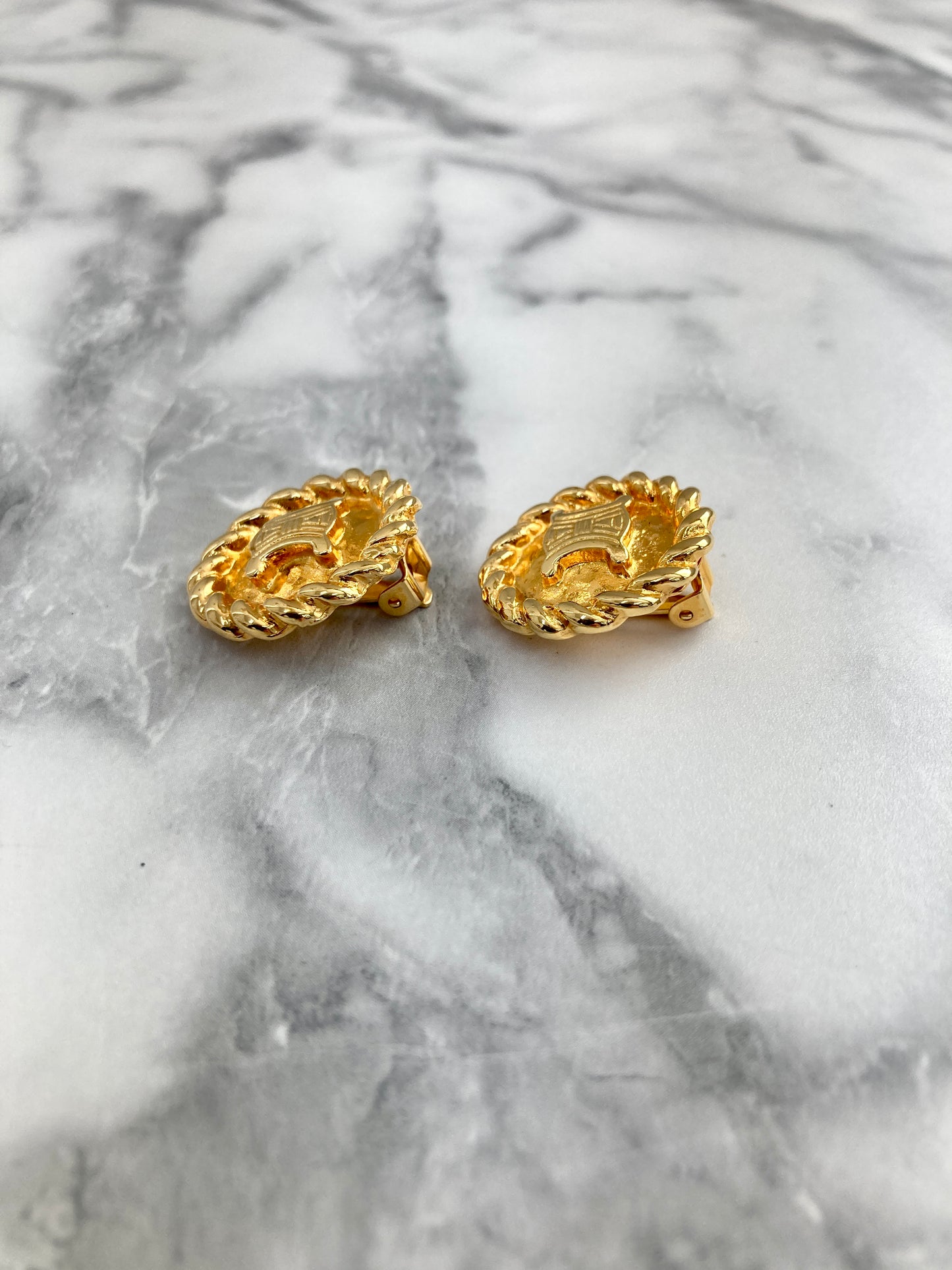 CELINE Blason Earrings Gold Vintage rscm5d