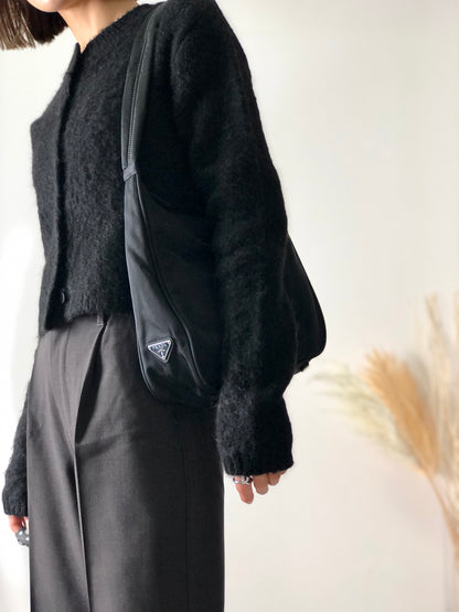 PRADA Triangle Logo Nylon Shoulder bag Black Vintage y46xvz