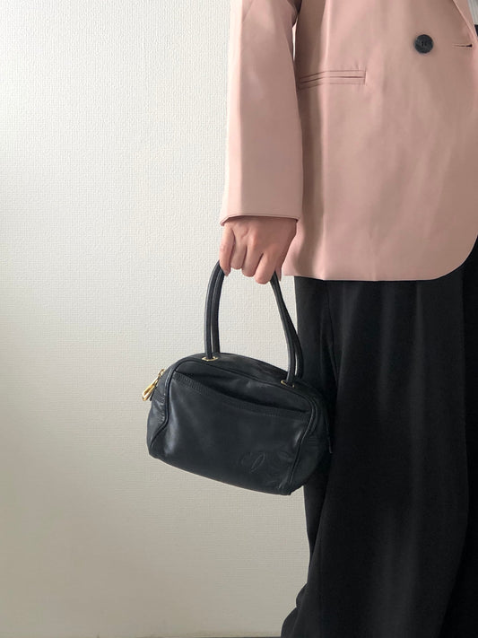 LOEWE Anagram Leather Handbag Black Vintage vpng2m