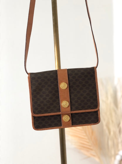 CELINE Macadam Medal Motif Shoulder bag Brown Vintage hancwr