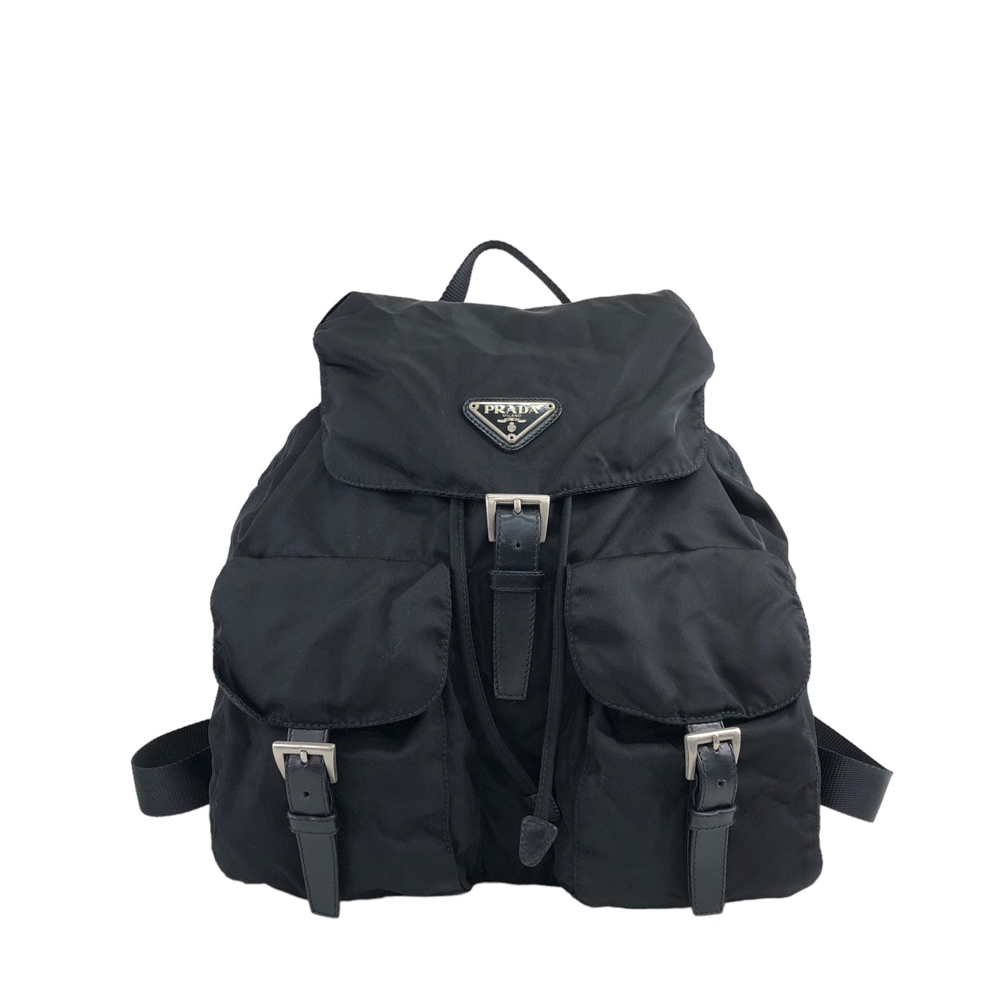 PRADA Triangle Logo Double Pocket Nylon Backpack Black Vintage 7gwefm