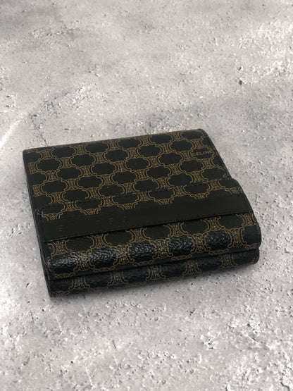 CELINE Macadam Logo Embossed Folded Wallet Black Vintage tw453e