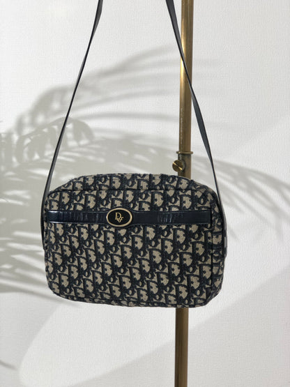 Christian Dior Trotter CD Logo 提花皮革單肩包 海軍藍 復古 gef6pa 