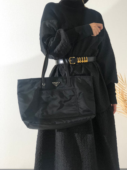 PRADA Triangle Logo Nylon Two-way Shoulder bag Totebag Black Vintage 8ba8nr