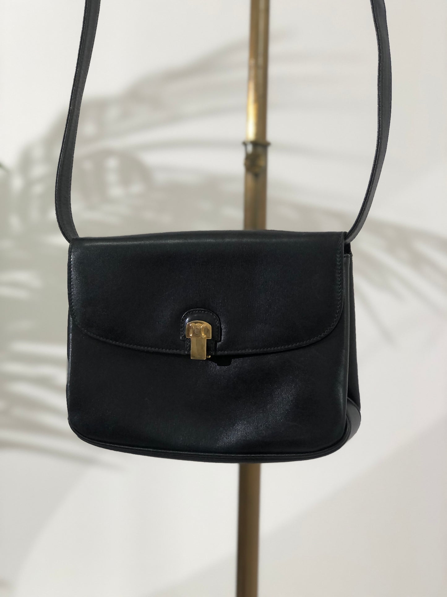 CELINE Triomphe Leather Crossbody Shoulder bag Black Vintage 2em4ef