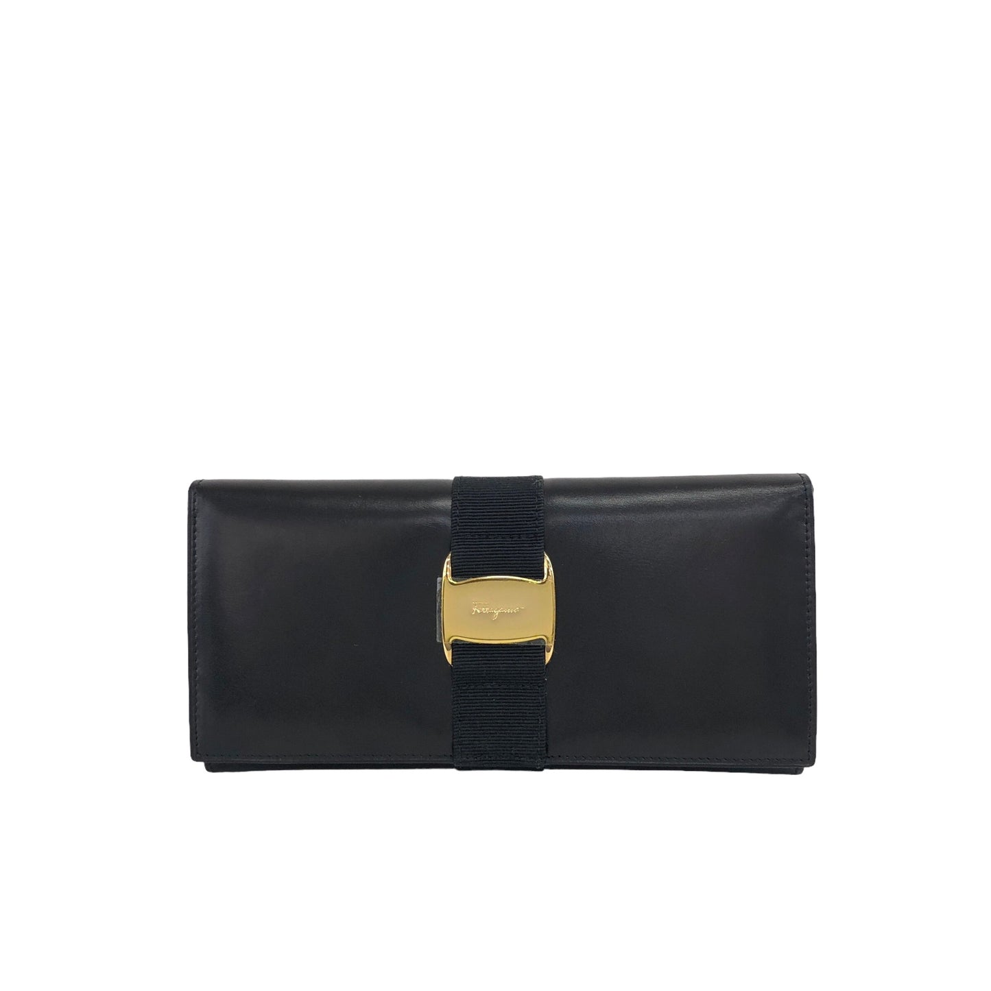 Salvatore Ferragamo Vala Leather Long Wallet Black Vintage gvd2y7