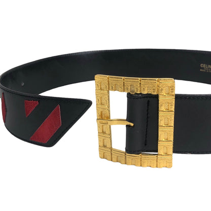 CELINE Arc de Triomphe Leather Belt Black Red Vintage infs5j