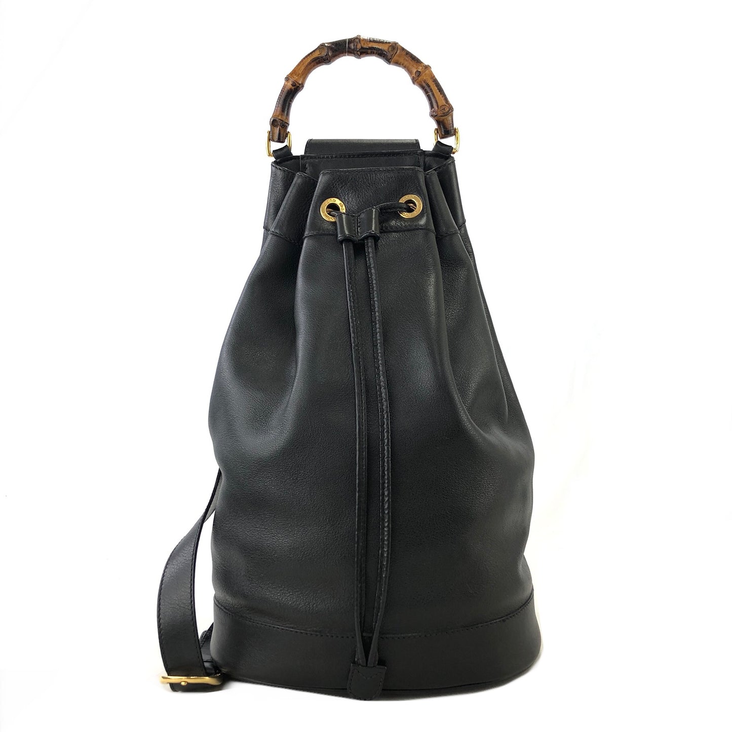 GUCCI Bamboo Leather Drawstring One Shoulder bag Sling Bag Black Vintage vs7u5a