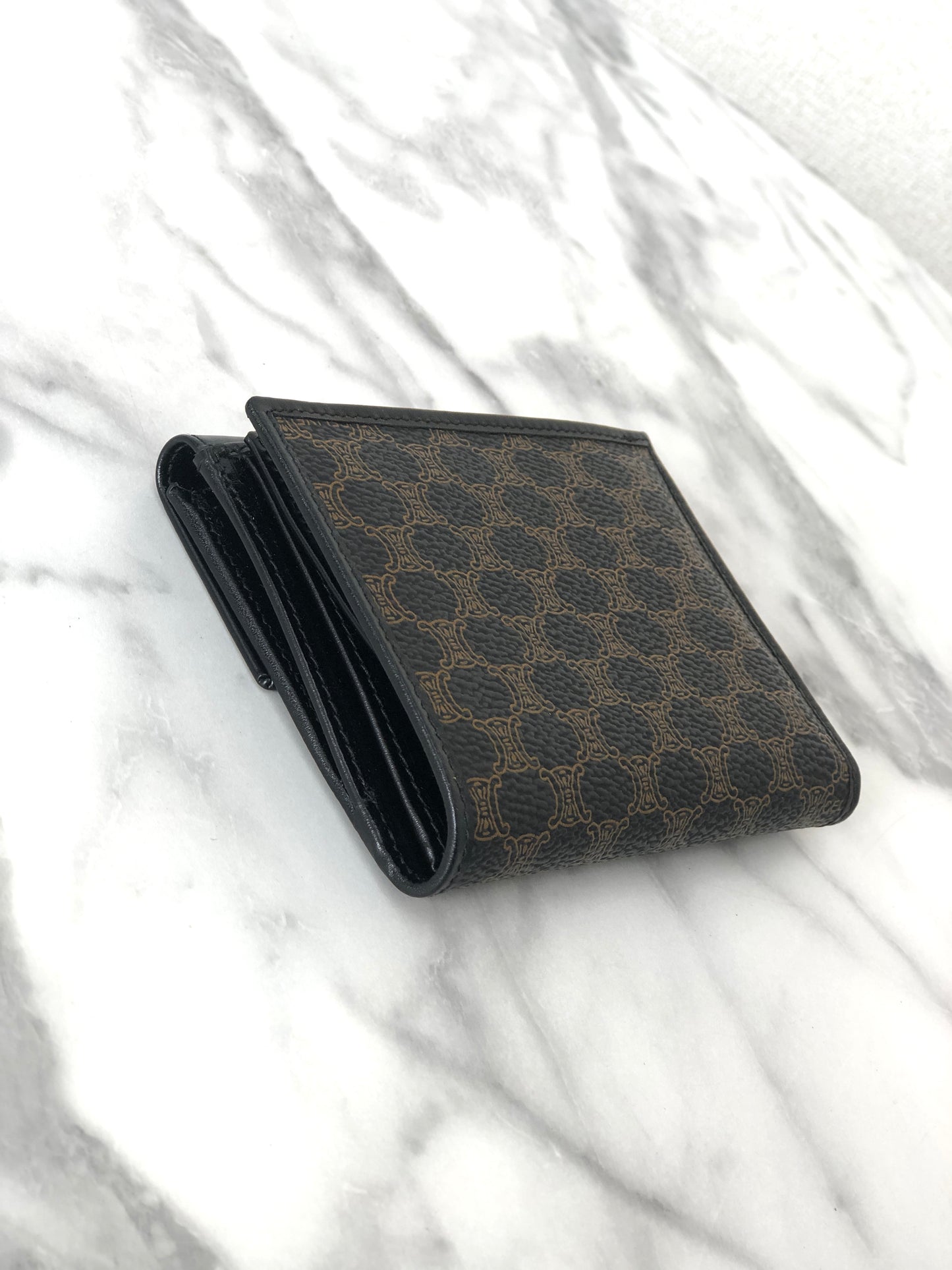 CELINE Macadam Leather Folded Wallet Black Vintage tubzev