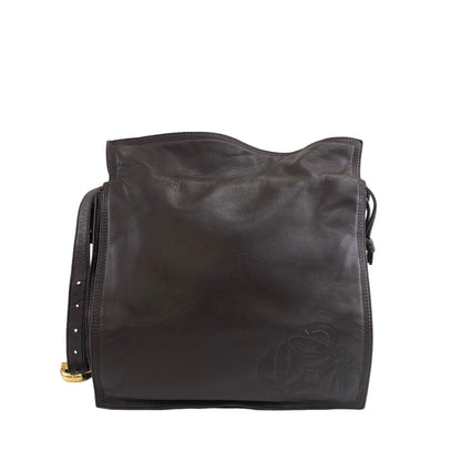 LOEWE Anagram 皮革抽繩單肩包棕色復古 ydkgd6 
