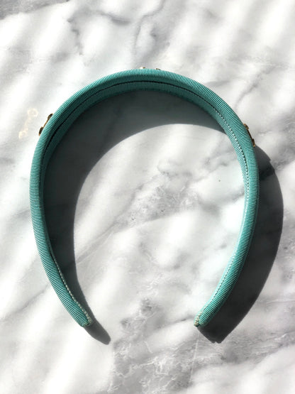 CELINE Horse Bit Fabric headband mint green Vintage 5c8ice