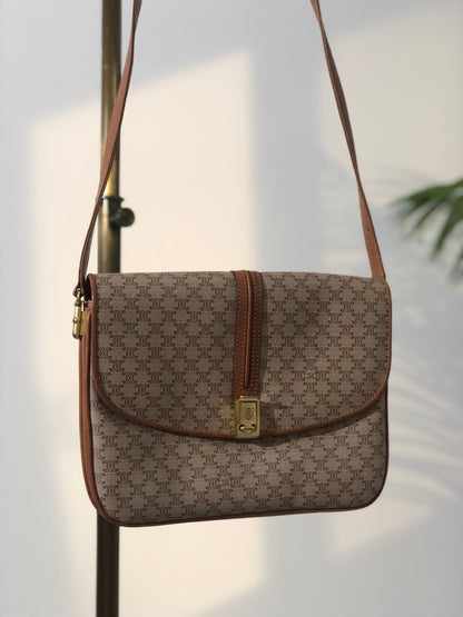 CELINE Macadam Blason Crossbody Shoulder bag Beige Vintage 3ucgmn