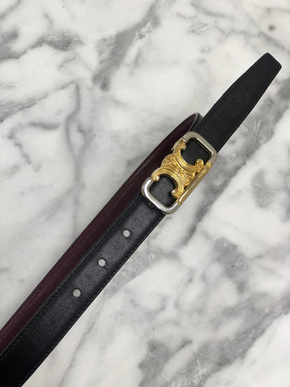 CELINE Triomphe Beversible Leather Belt Black Bordeaux Vintage p2adzk