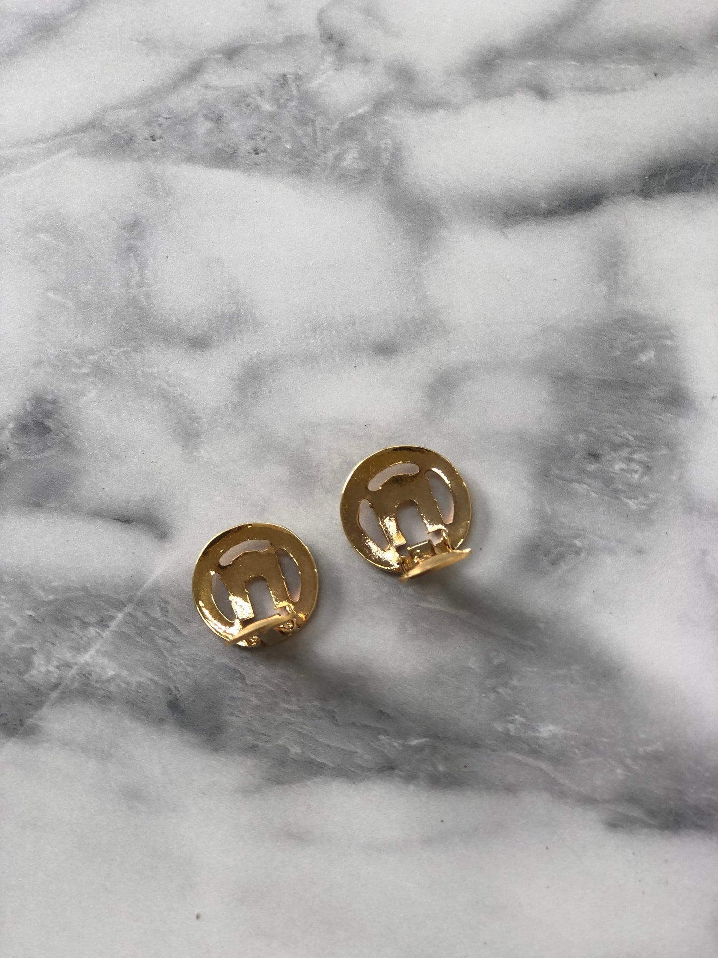 CELINE Circle Logo Earrings Gold Vintage 8rds48