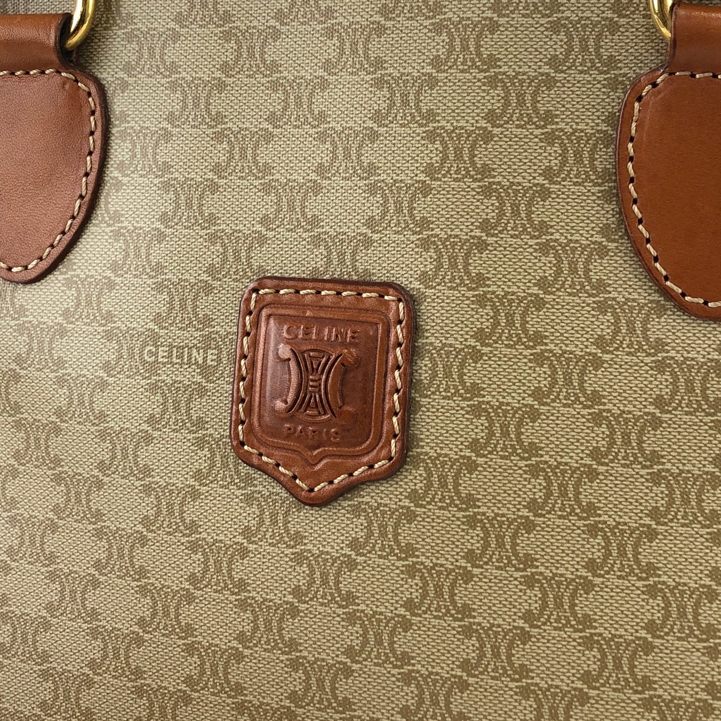 CELINE Macadam Blason Leather Two-way Handbag Shoulder bag Beige Vintage d7kytj