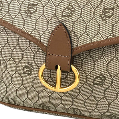 Christian Dior 蜂巢圖案 PVC 皮革肩背包 米色復古 d6n84p 