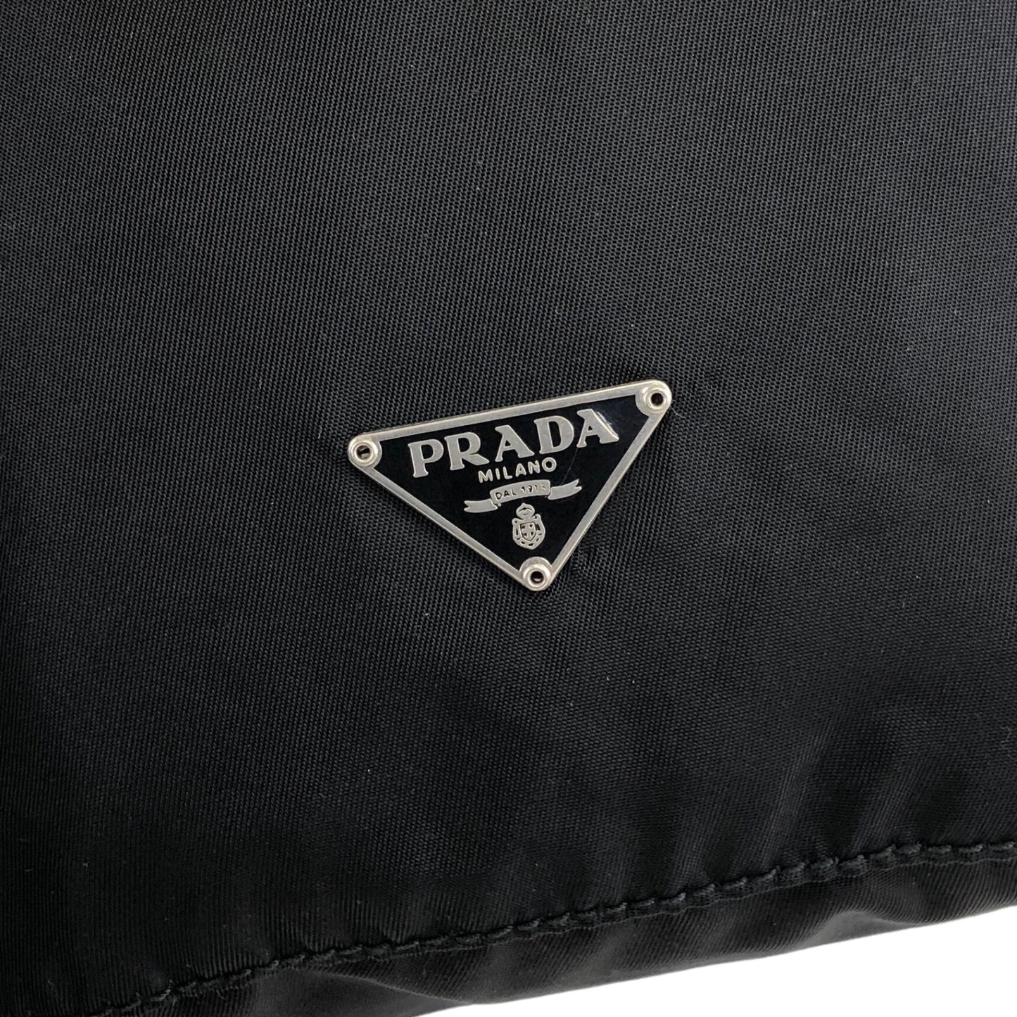 PRADA Triangle Logo Nylon Drawstring Small Handbag Black Vintage du3jkk