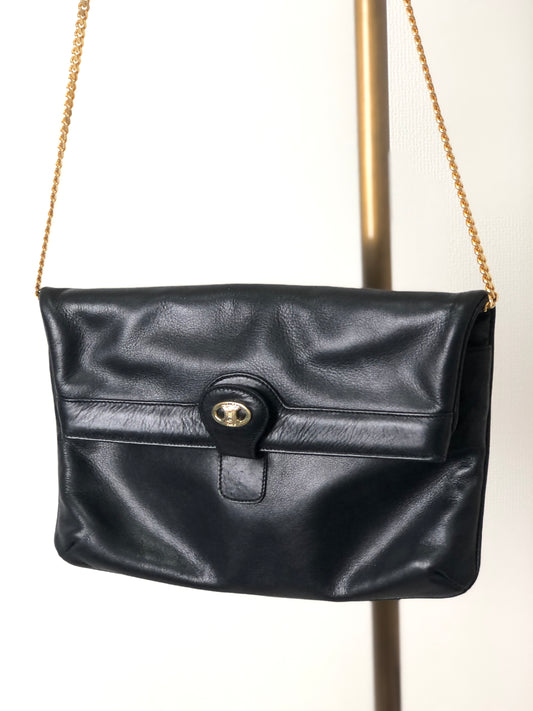 CELINE Blason Leather Two-way Chain Shoulder bag Clutch bag Black Vintage 5it6u6