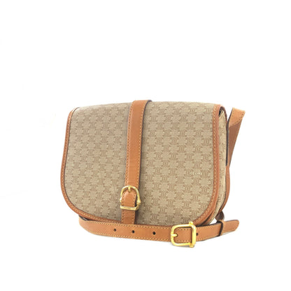 CELINE Macadam PVC Leather Crossbody Shoulder bag Beige Vintage vgsu6a