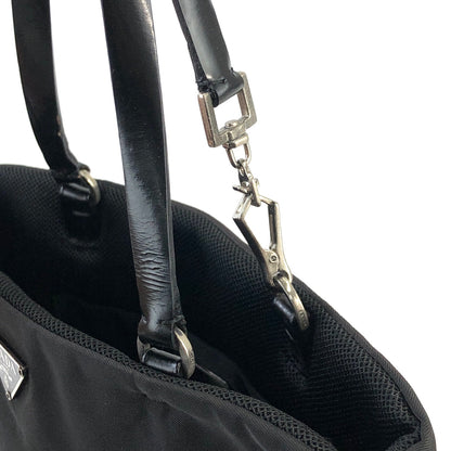 PRADA Triangle Logo Nylon Handbag Black Vintage v542yk