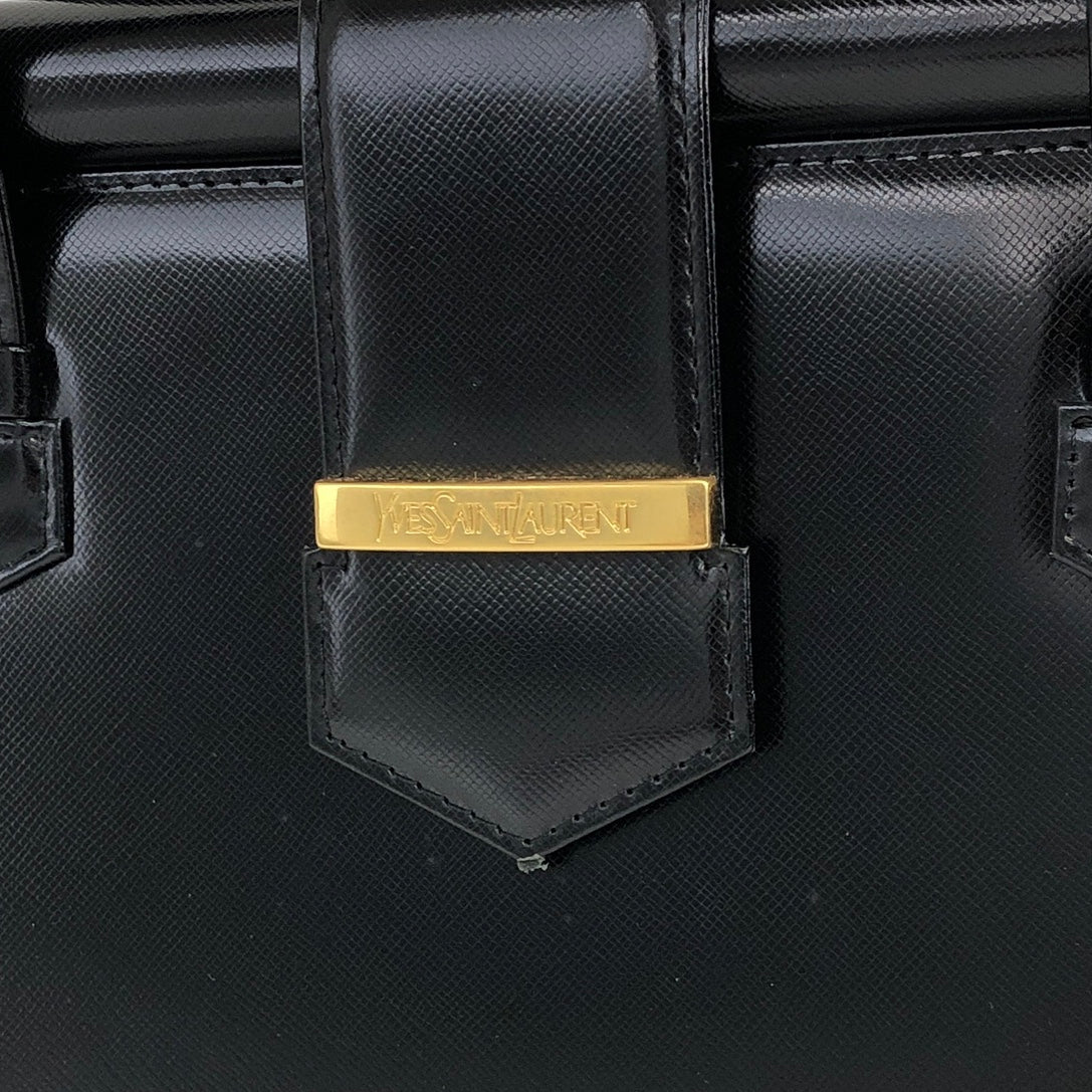 Yves Saint Laurent YSL Logo Leather Handbag Black Vintage dxpwz3