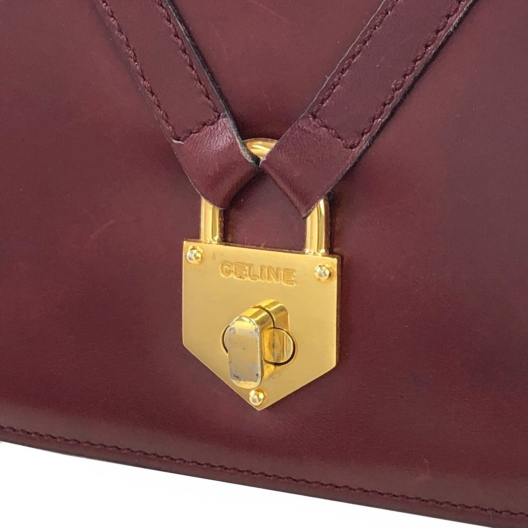 CELINE Turn Lock Cadena Leather Crossbody Shoulder bag Bordeaux Vintage yrru3h