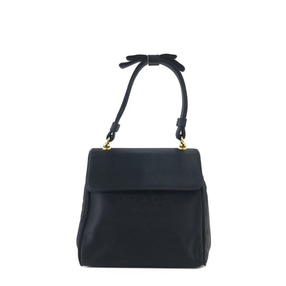 PRADA Logo Motif Satin Handbag Black Vintage 5vsuzi