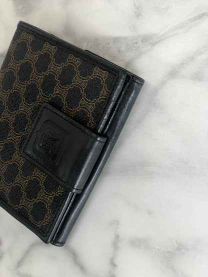 CELINE Macadam  PVC Leather Folded Wallet Black Vintage j5fp87