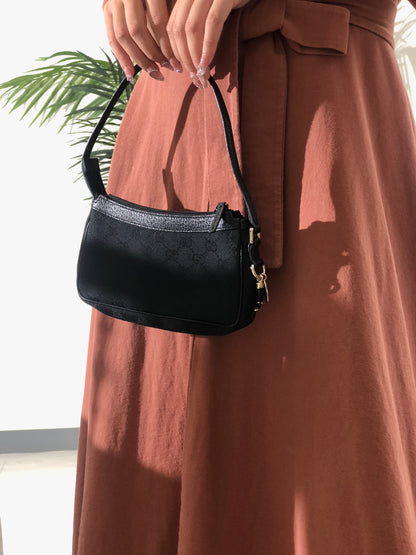 GUCCI GG Pattern Boots Charm Jacquard Leather Handbag Hobobag Black Vintage iz4gtx