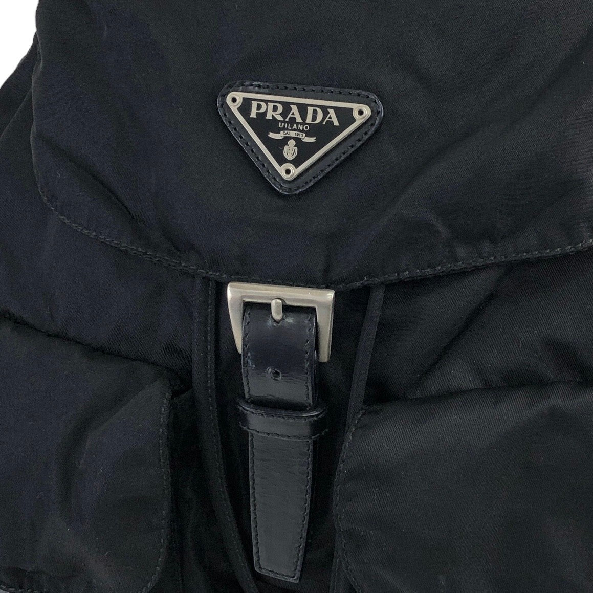 PRADA Triangle Logo Double Pocket Nylon Backpack Black Vintage 7gwefm