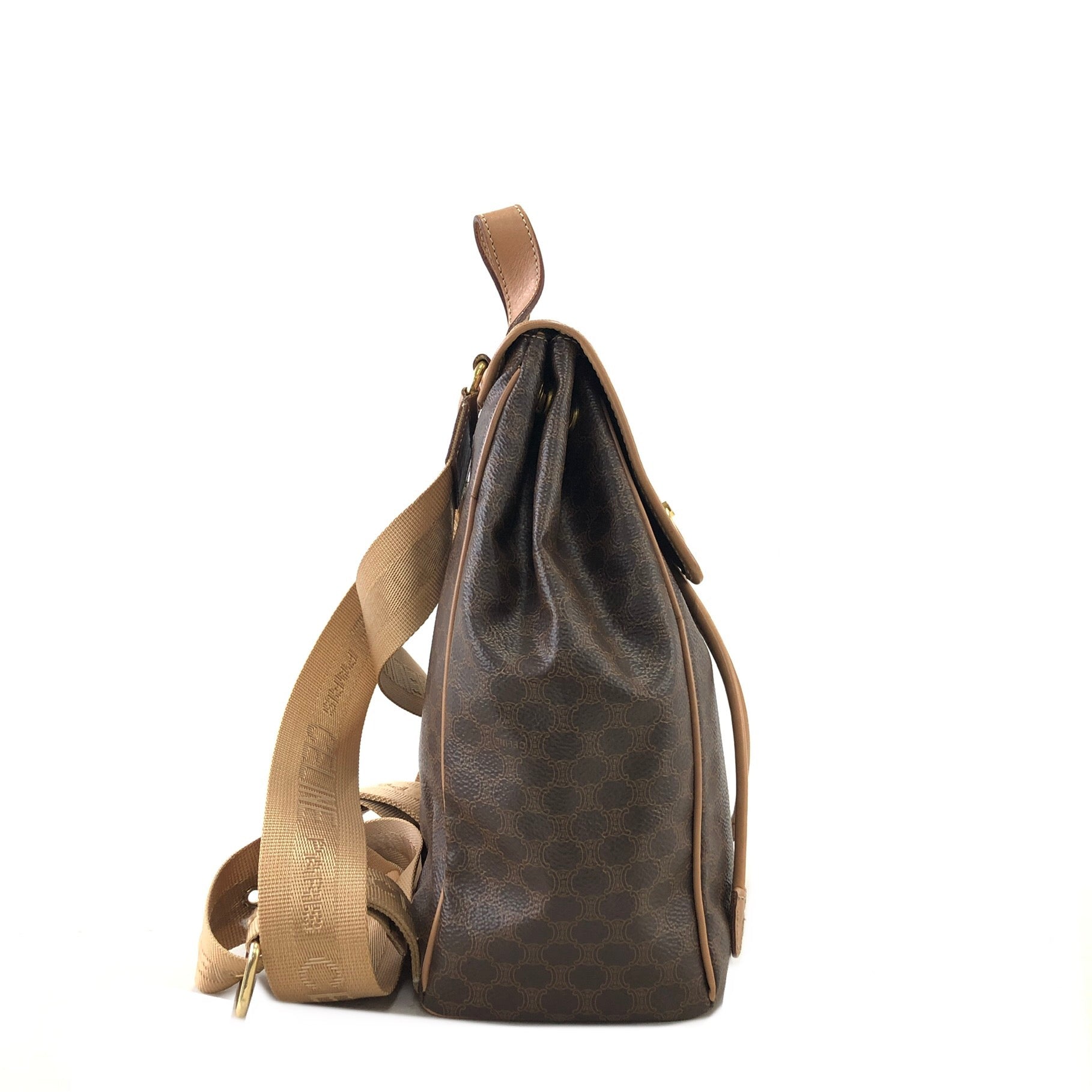 CELINE Macadam Gancini Logo Motif Leather Backpack Brown Vintage hcykd